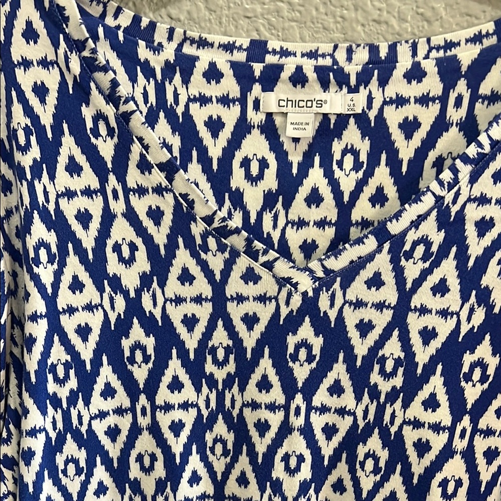 Chico's Blue and White Patterned Women's Top size XXL - Picture 5 of 5
